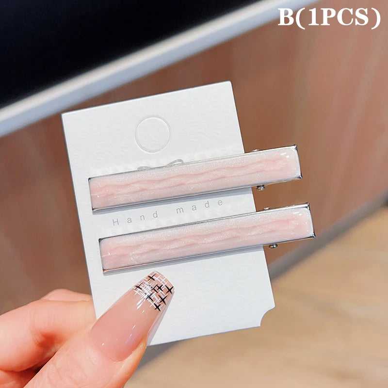Simple Wave Oval Pink Seamless Hair Clip Women Acetate Bangs Duckbill Hairpins Styling T detail view
