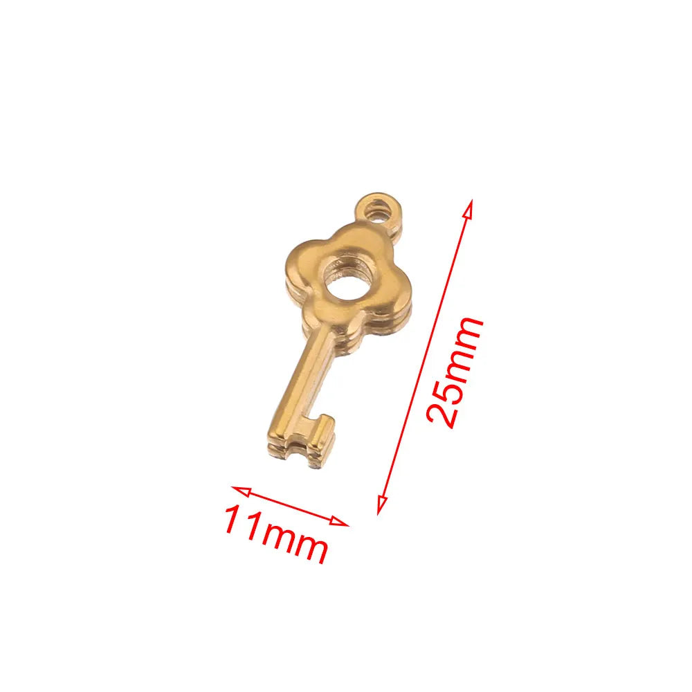 5pcs Stainless Steel Heart Lock Key Gold Plated Love Pendant Punk Hip Hop for DIY Nec alternate view