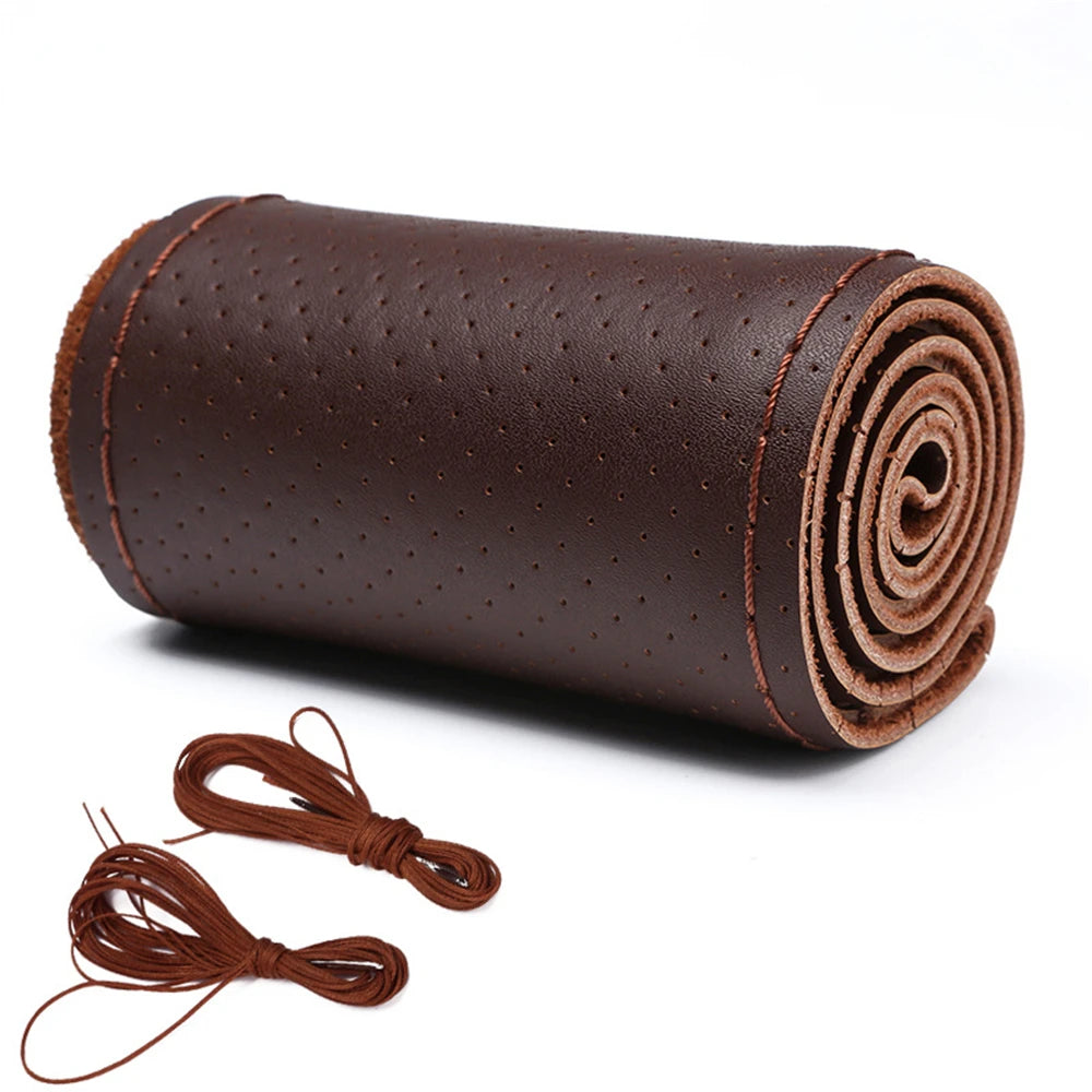 Leather Car Steering Wheel Cover Car Braid On The Steering Wheel 38 CM DIY Universal alternate view