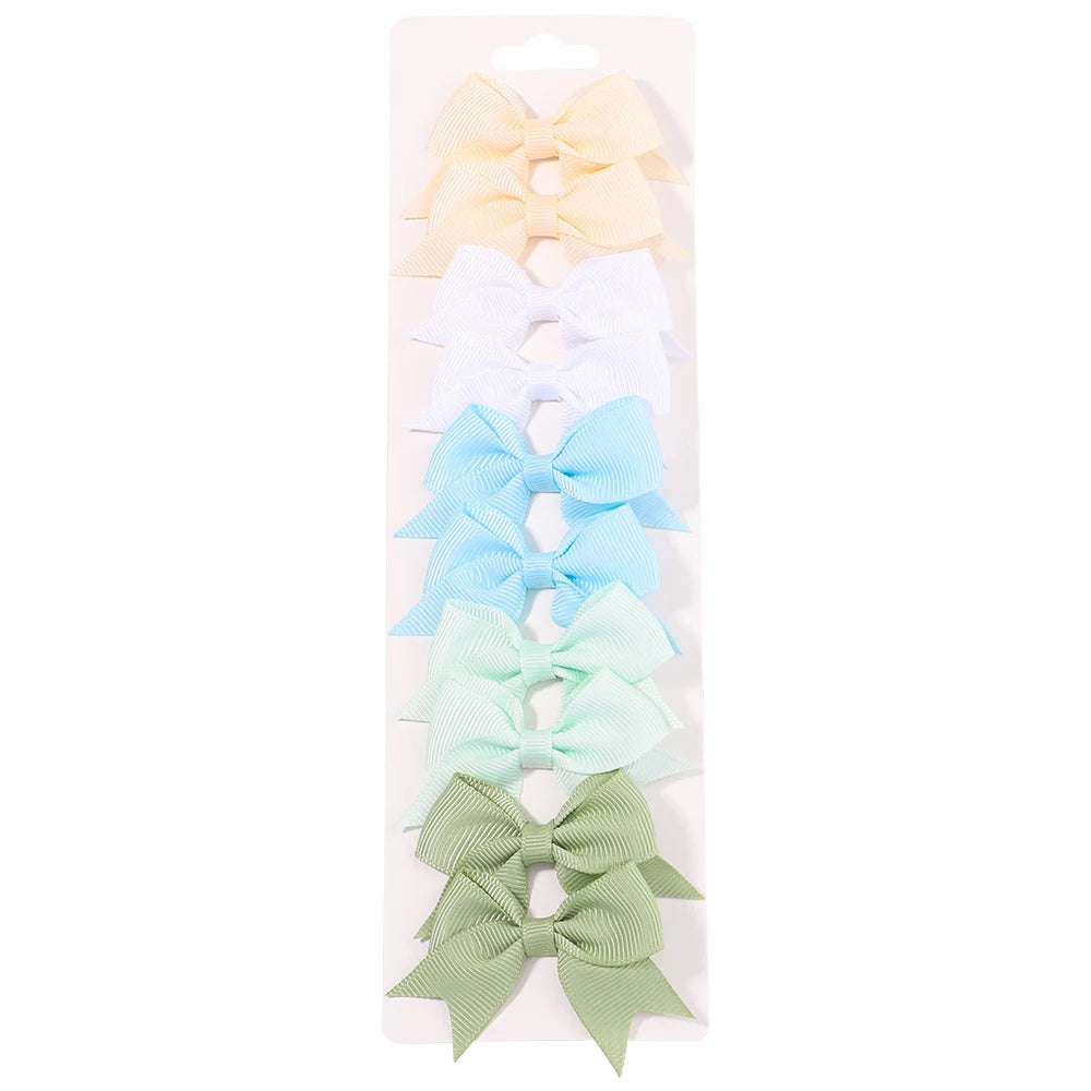 10Pcs/Set New Cute Solid Ribbon Bowknot Hair Clips for Baby Girls Handmade Bows Hai additional angle