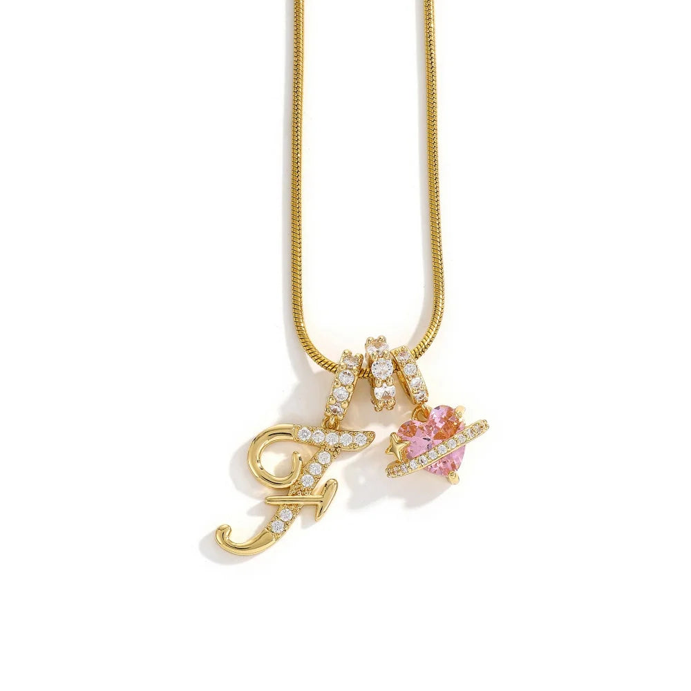 Gold Color Zircon Flower Pendant Necklace Female A-Z 26 Letter Alphabet Wedding Jewel alternate view