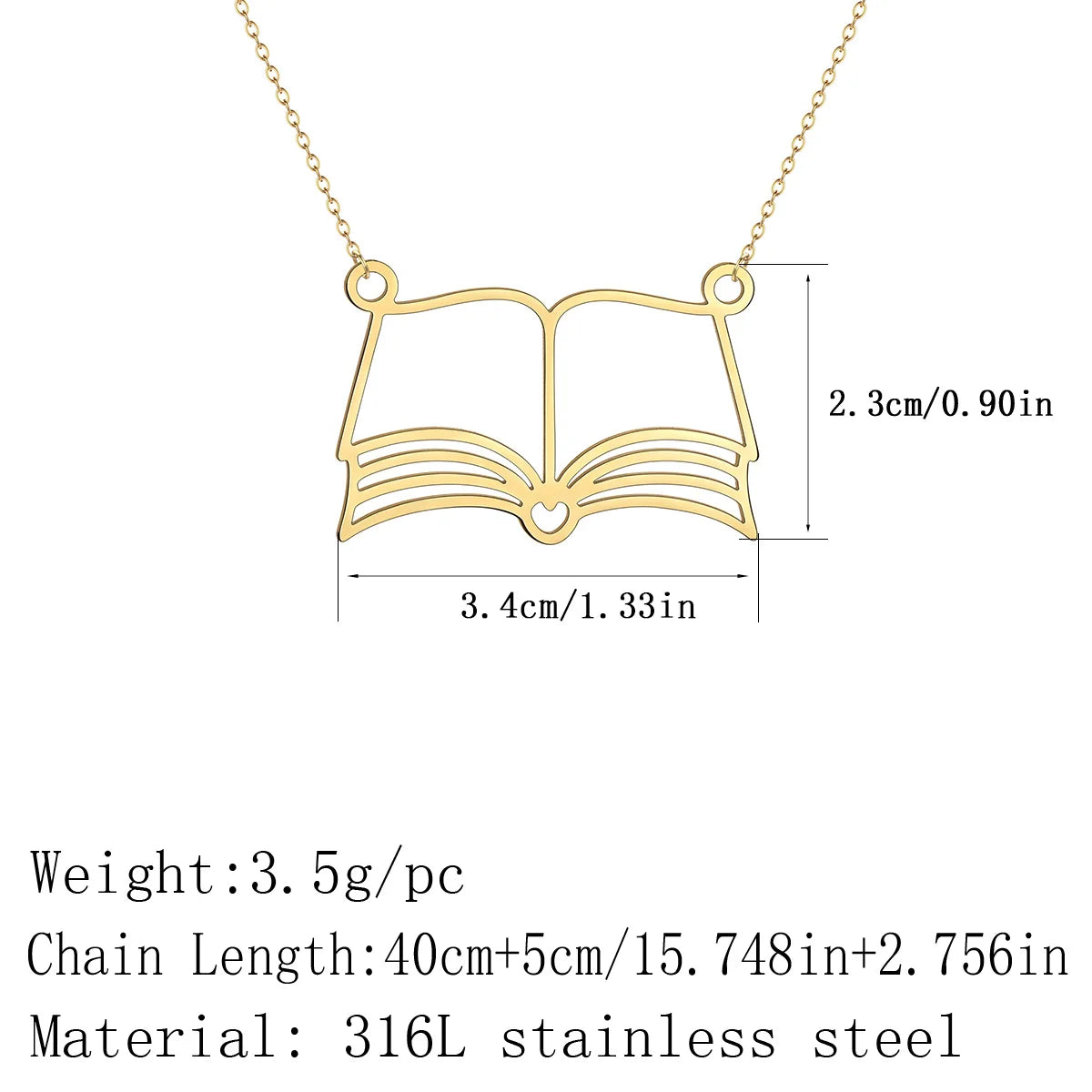 Kinitial Reading Lover Books Pendant Necklace For Women Stainless Steel Bookworm Stud alternate view