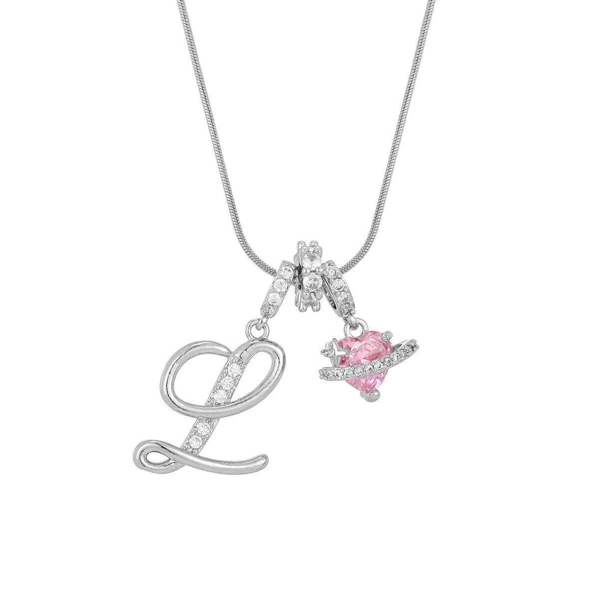 Fashion Letter Necklace for Women Pink Zircon Heart-shaped Pendant Suitable for Girls lifestyle view