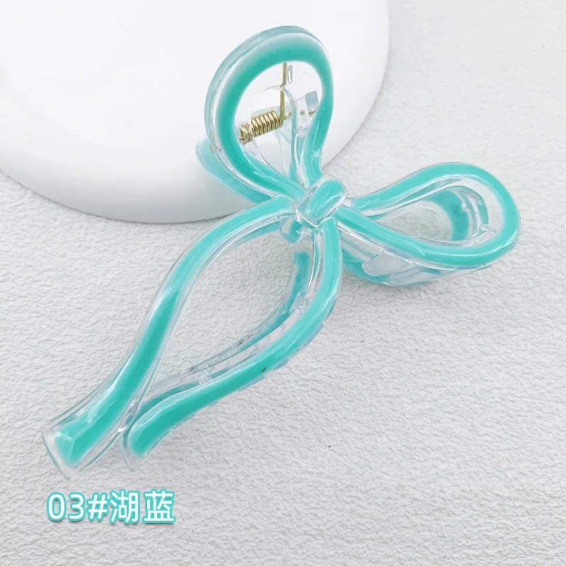 13cm Simple and Versatile Hollow Streamer Bow Ties Oil Dripping Plastic Hair Claw Clip Hairpin Hair Accessories for Women