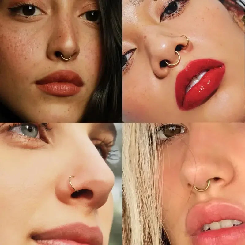 18G 316L Surgical Steel Nose Ring Hoop, Cartilage Hoop Earrings for Women Men Piercin lifestyle view