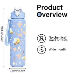 Sweet Honeycomb Bee Pattern Reusable Plastic Water Bottle, Lightweight Leakproof Flip close-up view