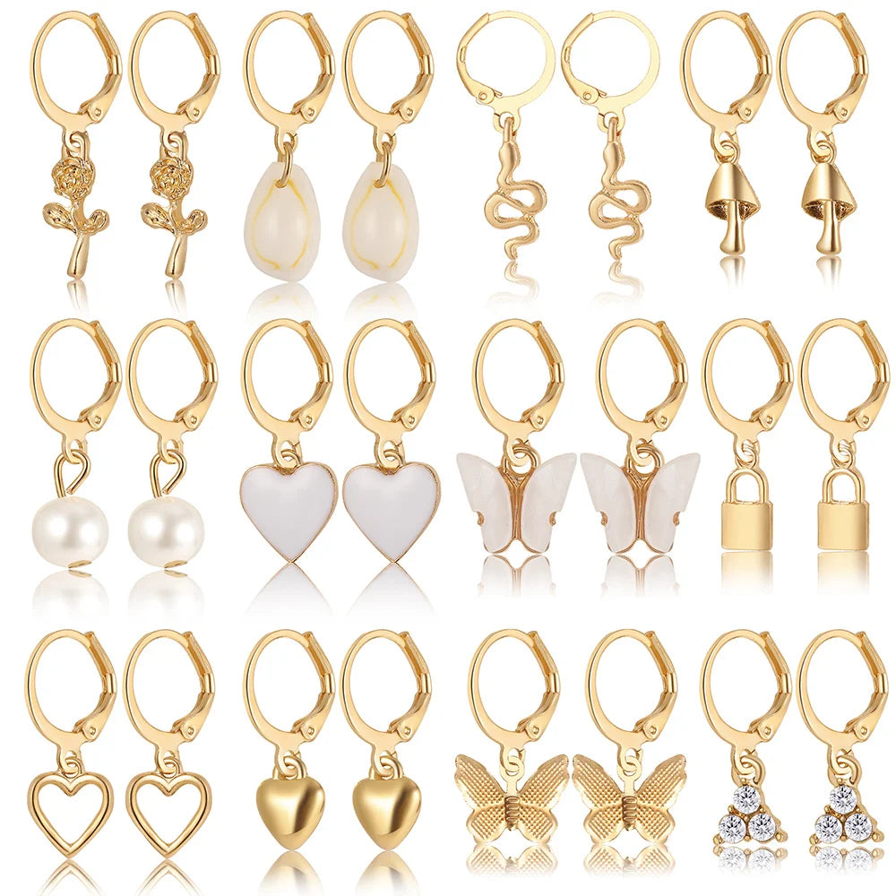 Heart Pearl Dangle Earrings Set Metal Gold Color Butterfly Locks Earrings for Women additional angle