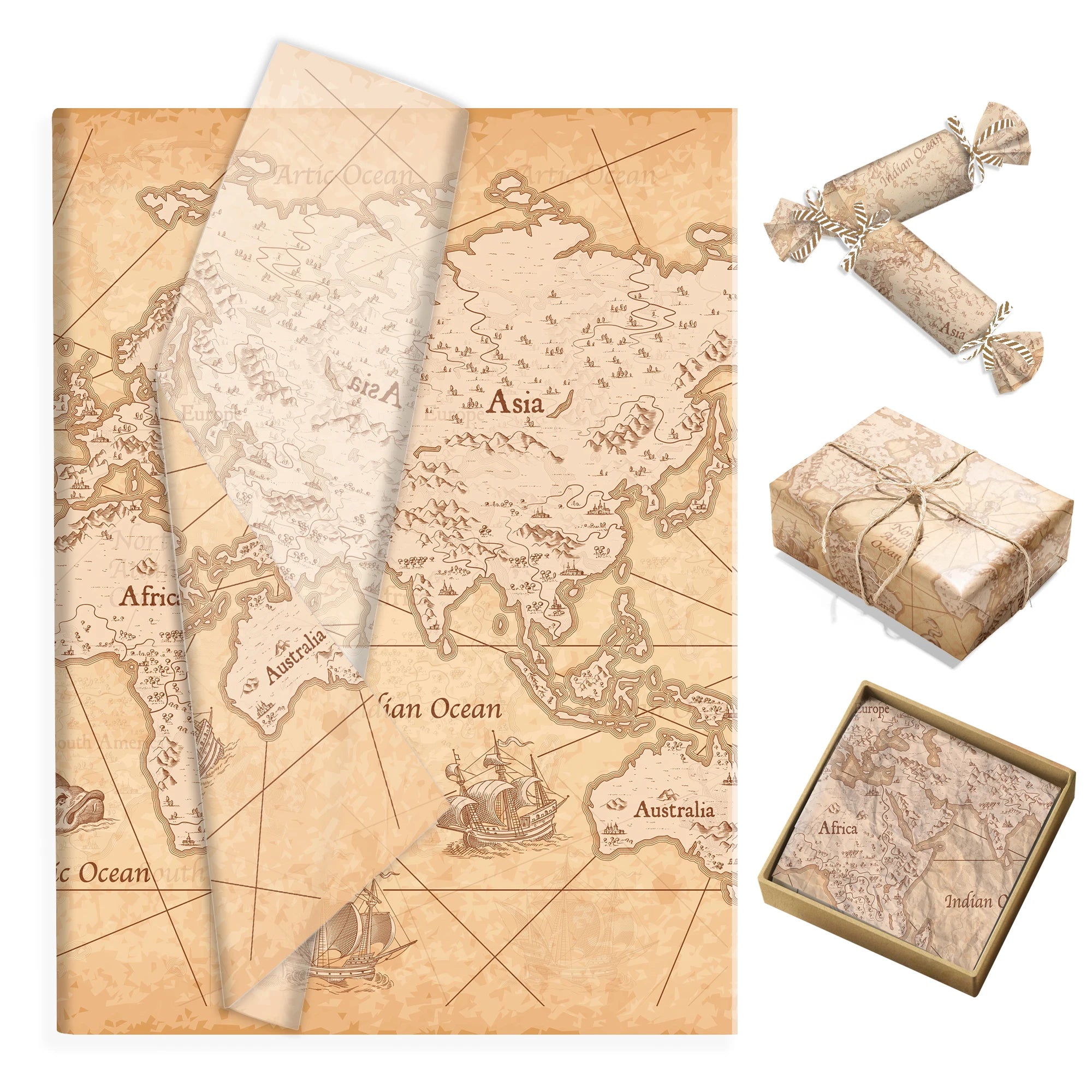 15/35pcs World Map Tissue Paper,Gift Box Wrapping Paper For Birthday Party Decoration, DIY Gift Packing Paper Party Supplies
