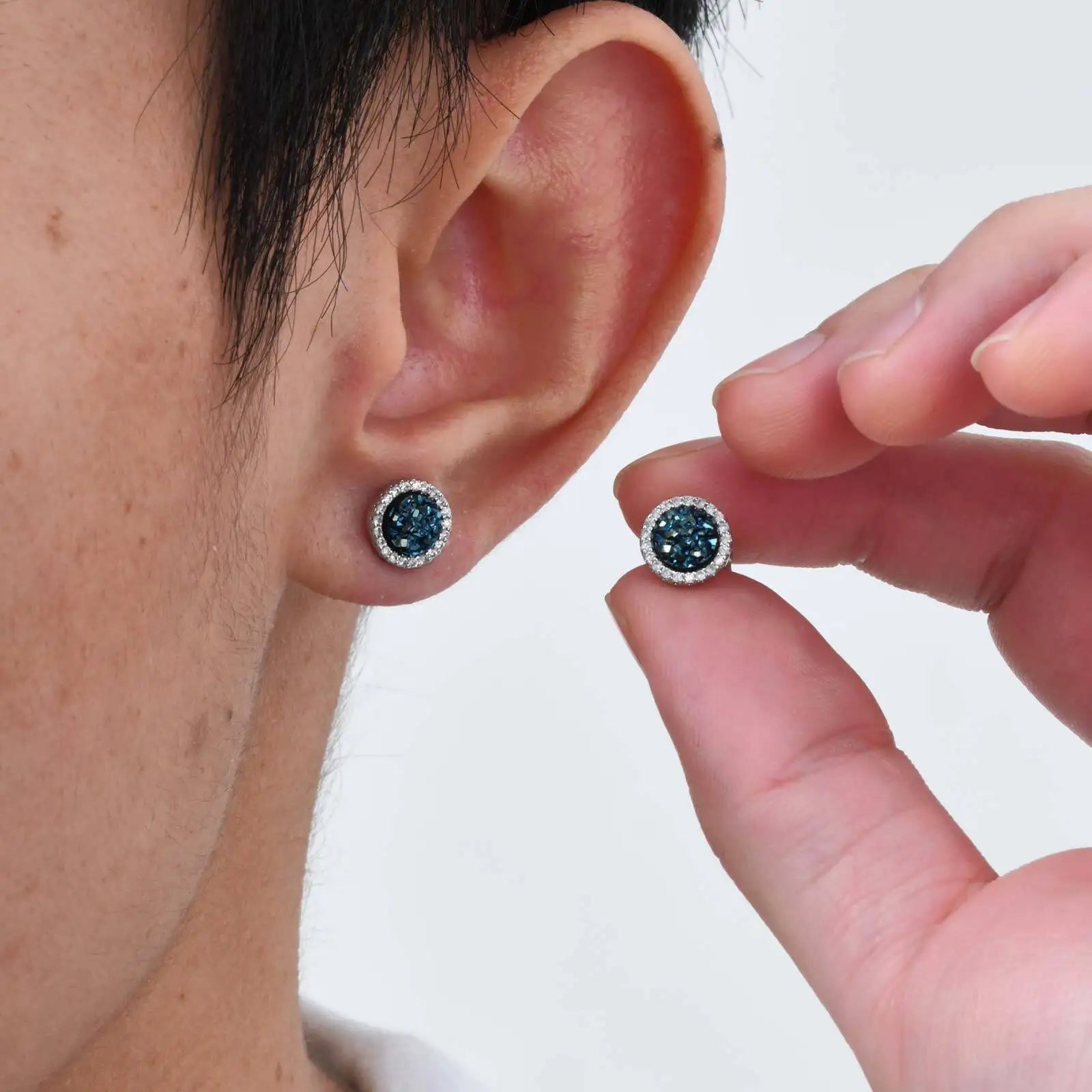 Shattered Zircon Stud Earrings for Men Boys | Hypoallergenic Round Minimalist Jewelry Gi detail view