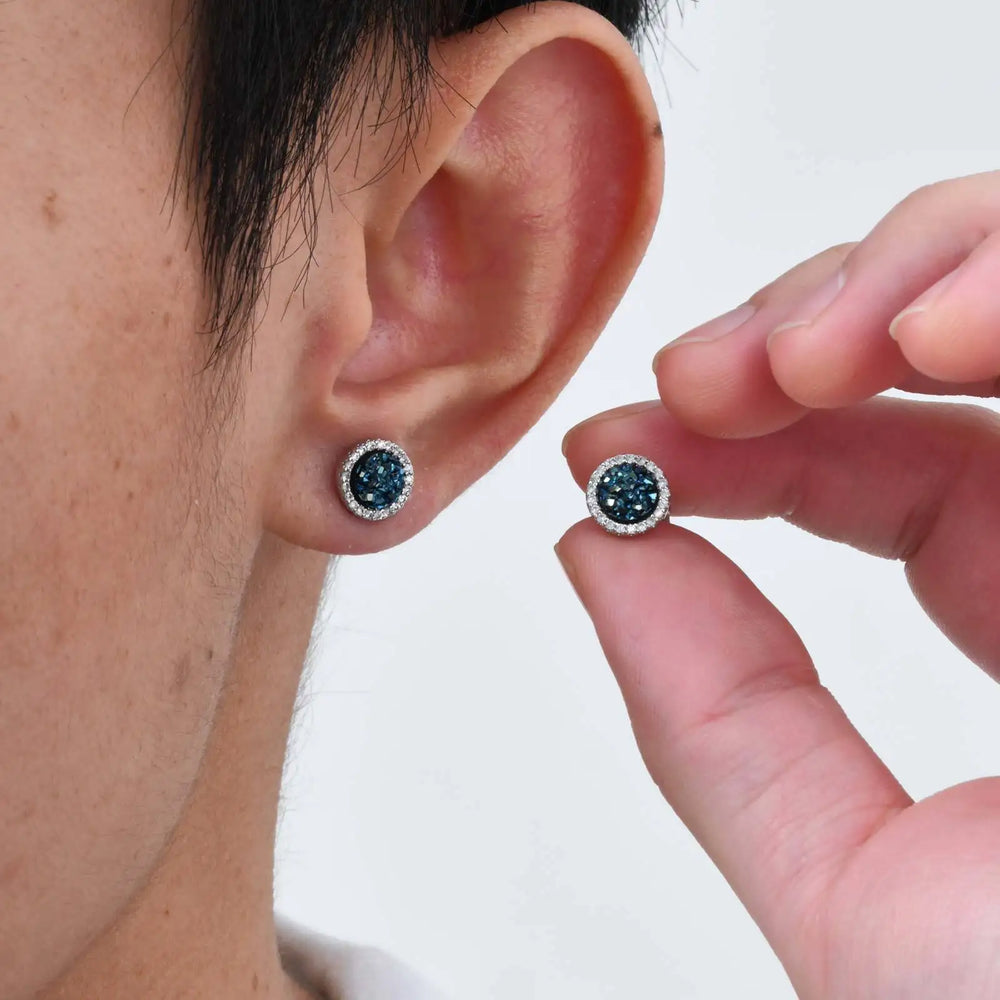 Shattered Zircon Stud Earrings for Men Boys | Hypoallergenic Round Minimalist Jewelry Gi detail view