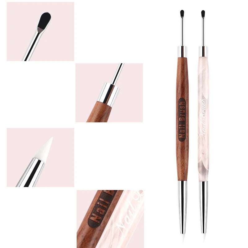 1/2Pcs Double Head Nail Art Brush Silicone Spatula Poly Nail Gel Pen Manicure Tip Ext alternate view