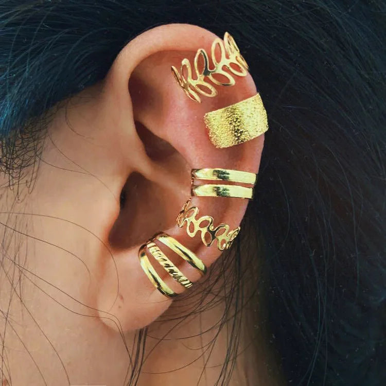 Korean Design Stainless Steel Clip Earrings No Piercing Gold Color Ear Bone Clips Simp close-up view