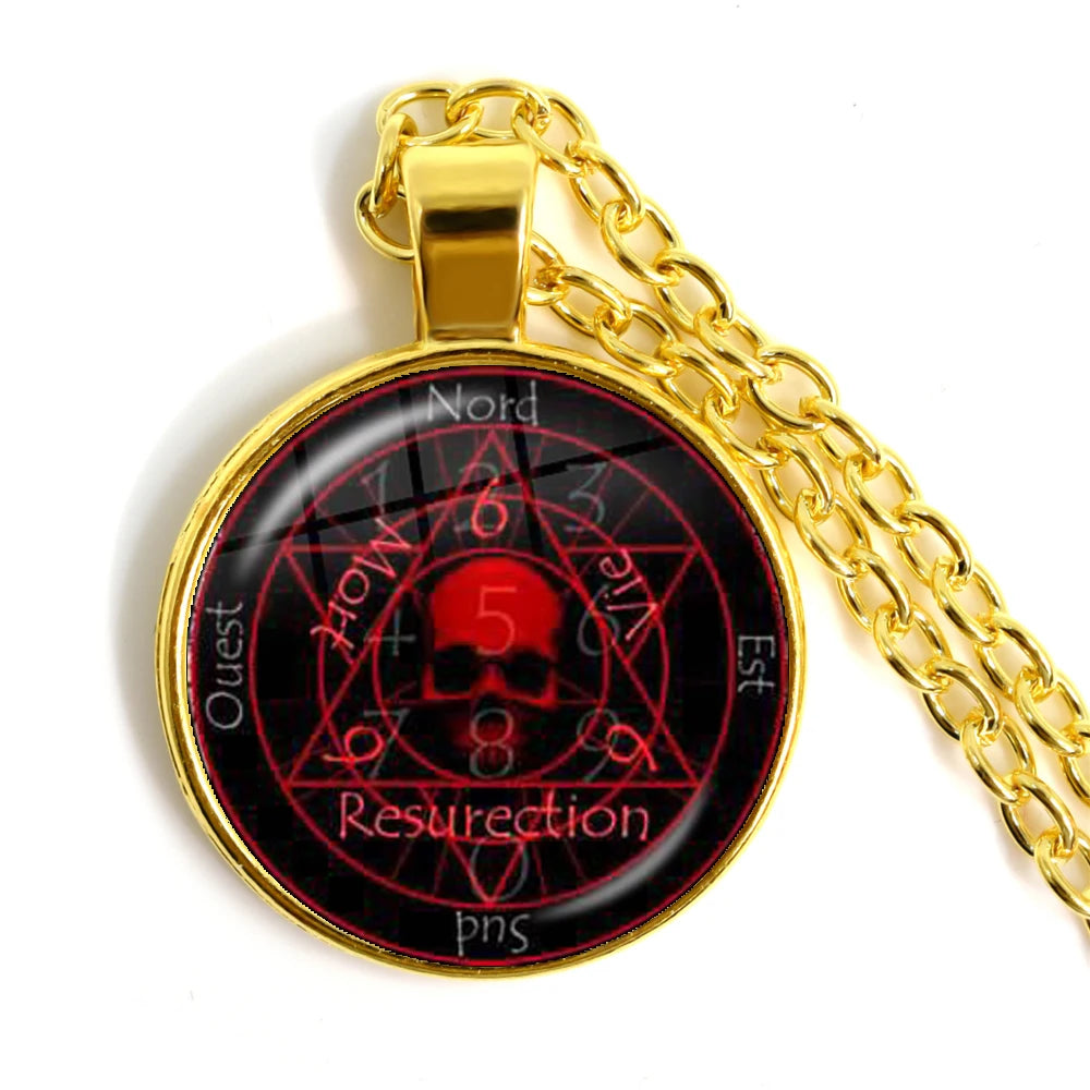 Hellsing Alucard Pentagram Pendant Necklace 25mm Glass Cabochon Pentagram Statement Pe close-up view