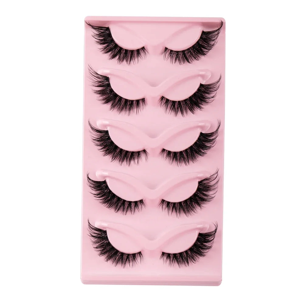 5 Pairs Cat Eye Lashes Fake Eyelashes | Natural Long Manga Winged End Lashes additional angle