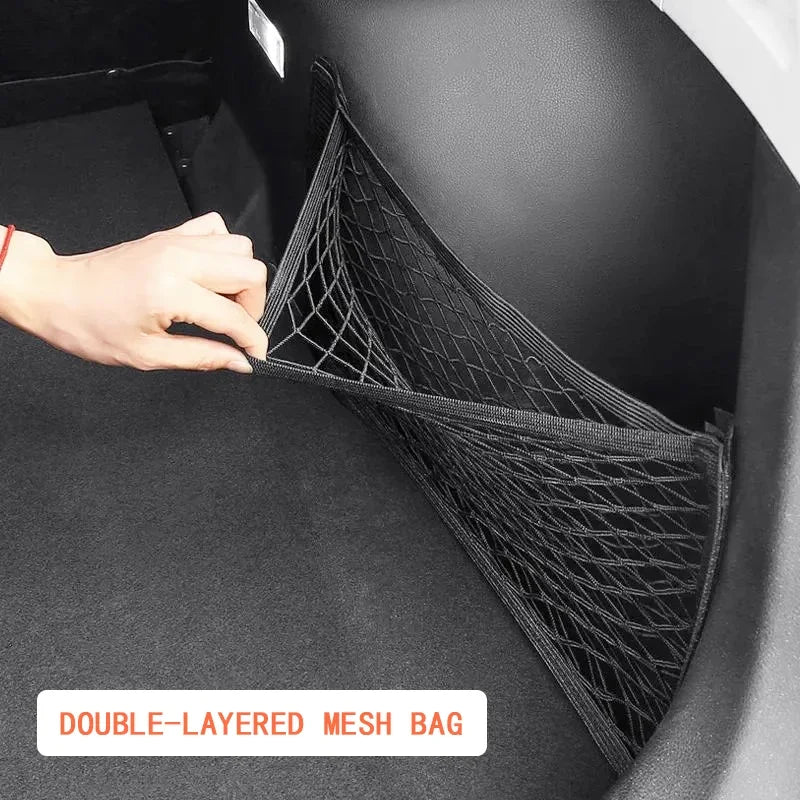 Nylon Mesh Trunk Organizer Rear Seat Net Bag With Magic Tape additional angle