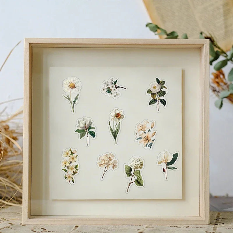 50PCS Transparent Vintage Floral Stickers | Nature Plant Flower Scrapbook Decals close-up view
