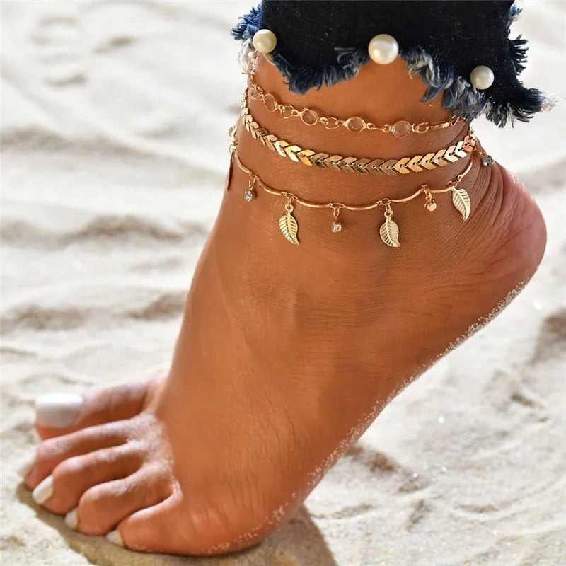 Modyle 2024 New Bohemia Handcuffs Anklet Multilayer Silver Color Foot Chain Fashion additional angle