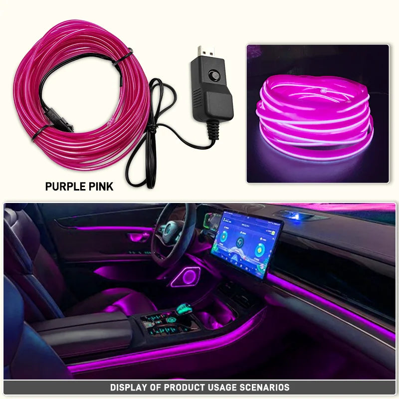 Car Interior EL Wire Neon Strip Lights | DIY Flexible Atmosphere LED Lamp for Dashboa alternate view
