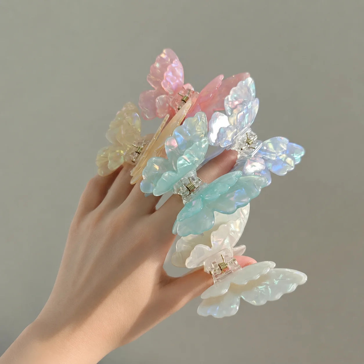 JIVELA Acetate Butterfly Hair Claw Clip Iridescent Mini Jaw Clip for Women Girls Korea close-up view