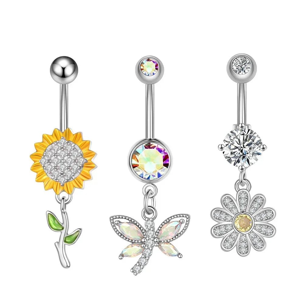 Belly Button Piercings Set Dangled Curved Navel Piercing Ombligo Pack Belly Rings Jewelr detail view
