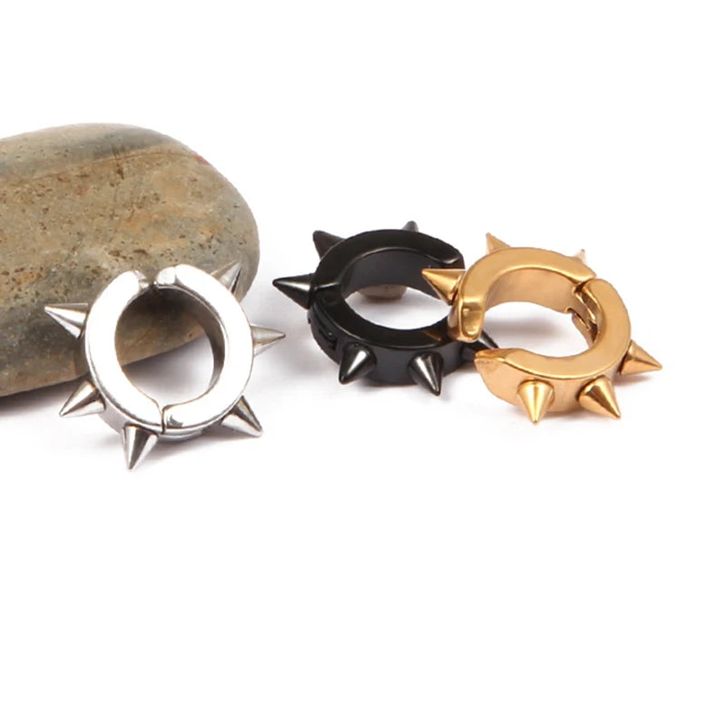 1Pair Punk Stainless Steel Spiky Thorn Stud Earrings | Unisex Gothic Hip Hop Jewelry lifestyle view
