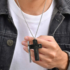 Punk Cross Pendant Necklace for Men,3D Vintage Openable Metal Pendant,Pill Necklace Gift detail view