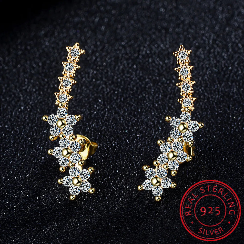 925 Silver Moissanite Climber Earrings | 7 Star Crawler Stud Ear Cuff lifestyle view