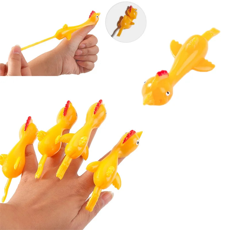 6-12pcs Novelty Catapulted Ejection Chicken Toy Light Rubber Finger Prank Flying Toy Slingshot Chick