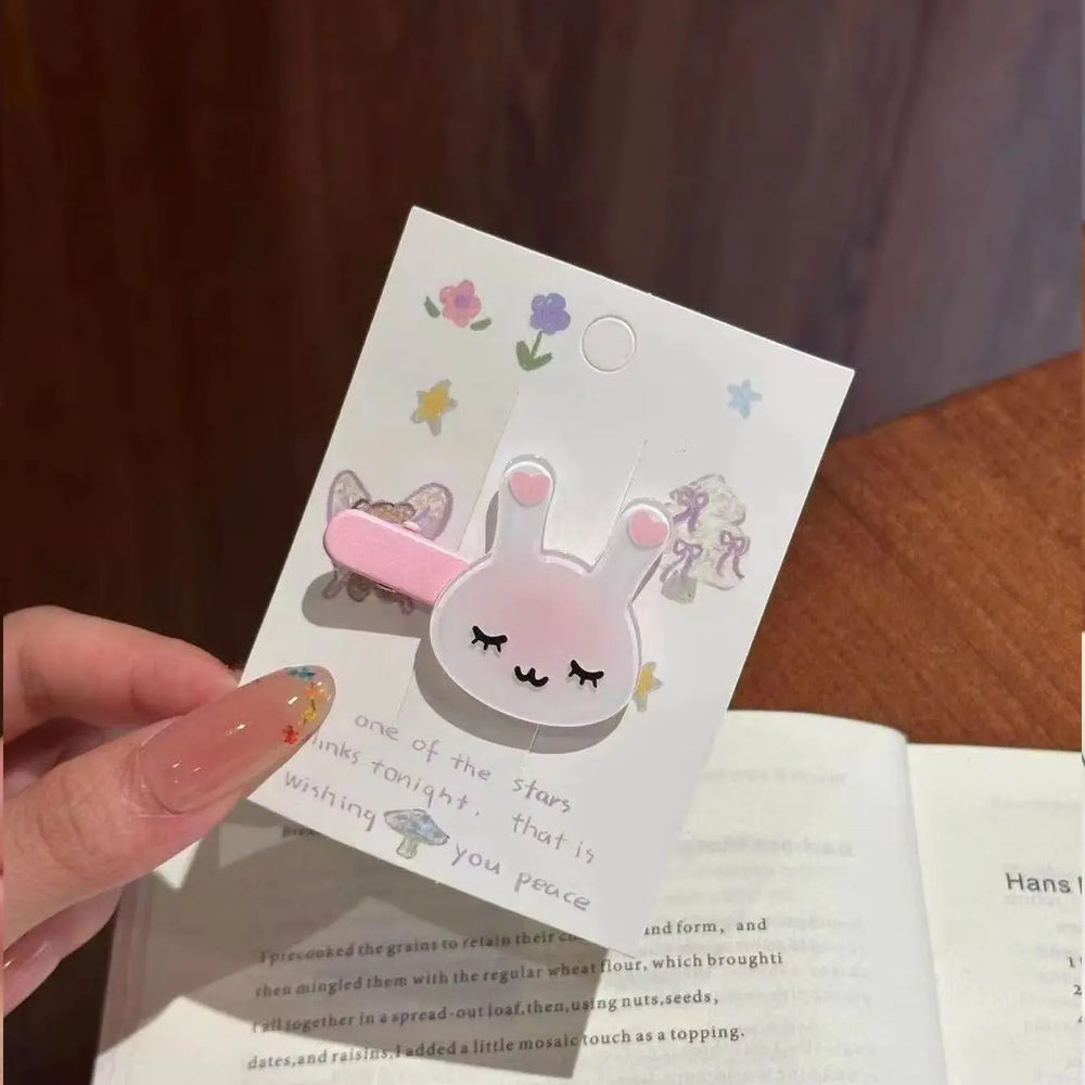3-piece rabbit animal hair clip set, suitable for cute pink rabbit facial expressio additional angle