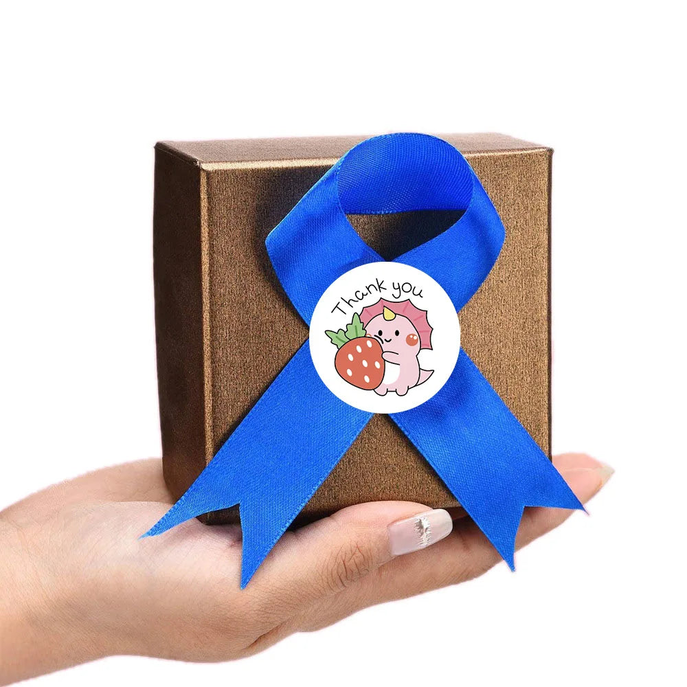 50/100/500pcs Cartoon Dinosaur Thank You Stickers | 1 Inch Round Labels for Packaging, close-up view