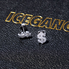 Stainless Steel Zircon Dollar Stud Earrings for Men Women Piercing Earrings Jewelry for Sensitive Ea