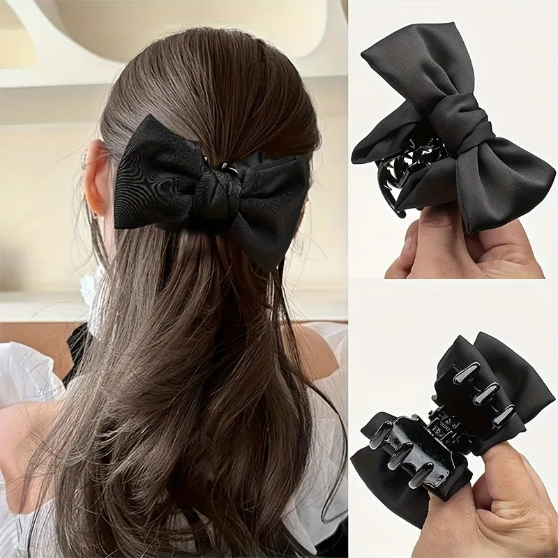 3Pcs Smooth Satin Bow Grip Clip Large Firm Disc Hair Accessories for Women Daily Comm lifestyle view