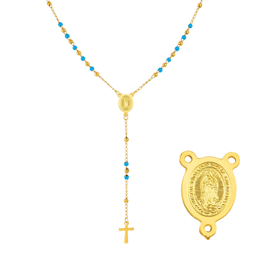Colored Bead Y-Shaped Cross Necklace | Stainless Steel Catholic Rosary Jewelry for Wo lifestyle view