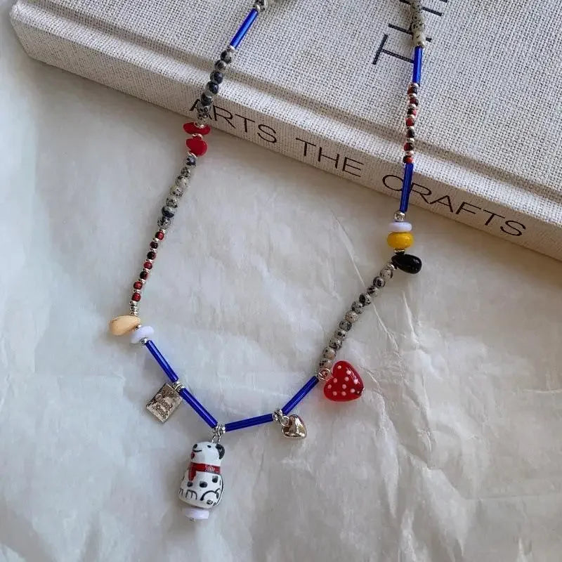 Personalized Dalmatian Pendant Necklace | Custom Beaded Jewelry Gift detail view