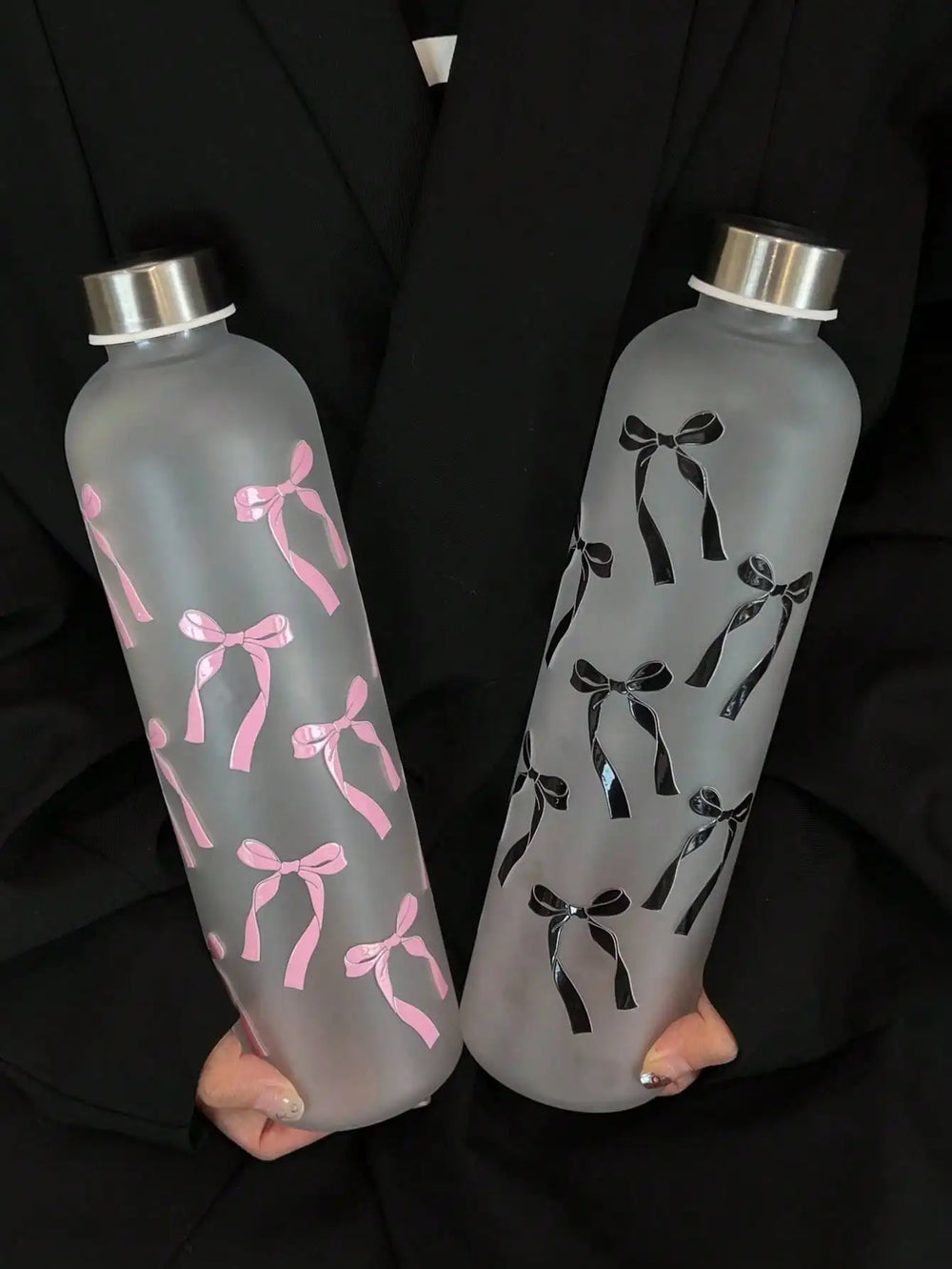 1000ml matte water cup | Original bow print design | Student cup frosted bow, stainless steel sports