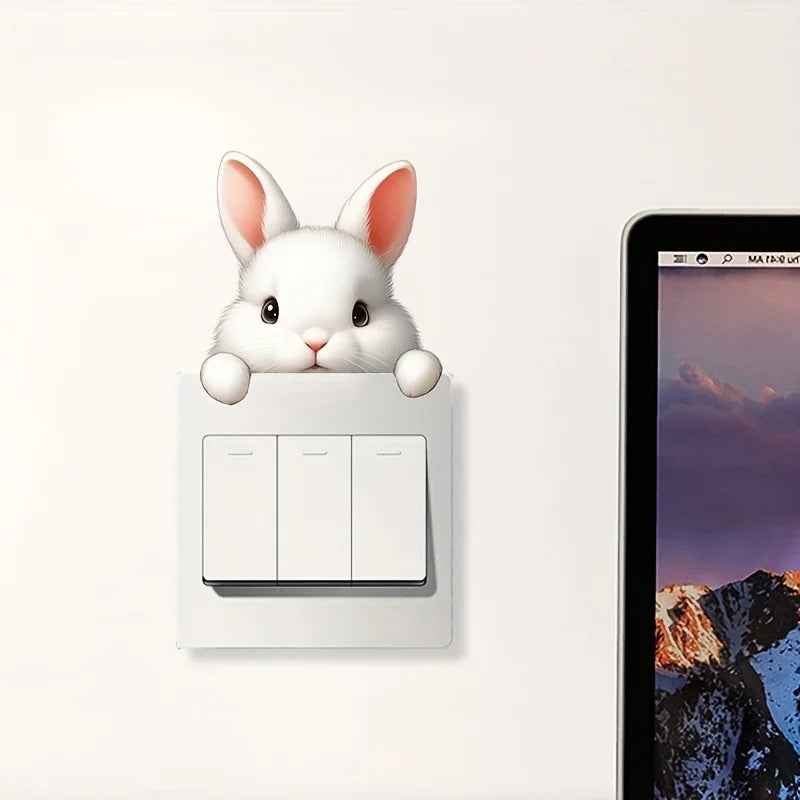 Cute Rabbit Light Switch Phone Wall Stickers | DIY Cartoon Animal PVC Decals lifestyle view