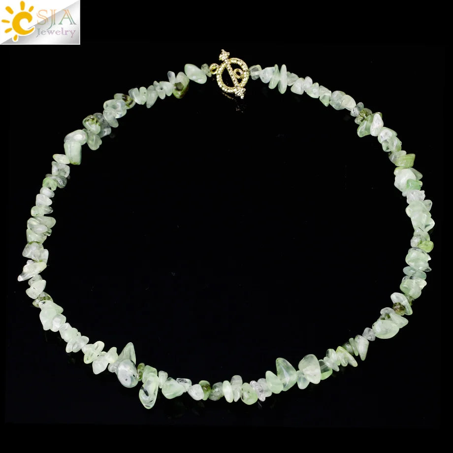 Natural Chip Stone Choker Necklace | Bohemia Crystal Bead Jewelry detail view