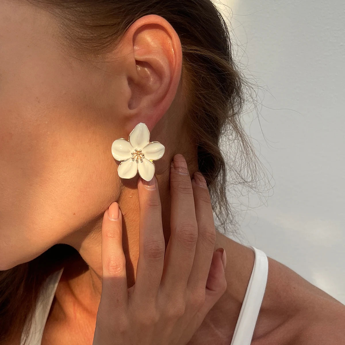 Drip Oil Flower Stud Earrings Women Vintage Colorful
