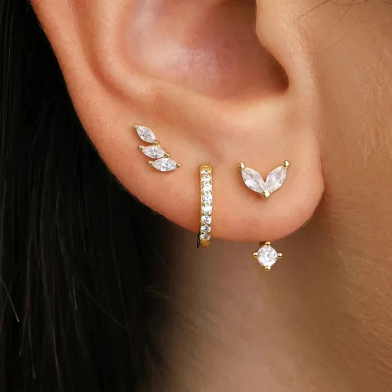 Gold Circle Hoop Earrings Set | Stainless Steel Zircon Flower Stud Jewelry detail view