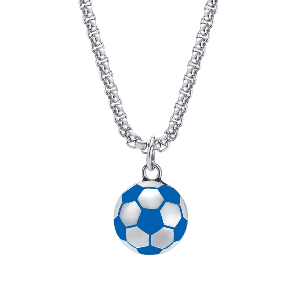 Vnox Lucky 3D Soccer Football Pendant Necklaces for Men Boys, Stainless Steel Collar, lifestyle view
