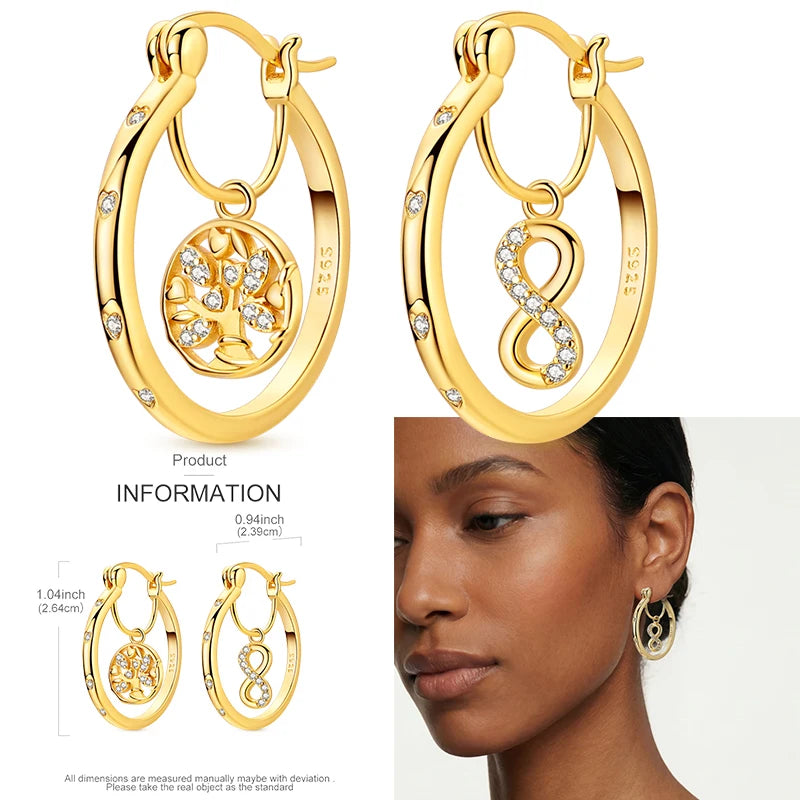 Luminous Shell Women Earrings Original 925 Sterling Silver Pave CZ Star Moon Hoop E additional angle