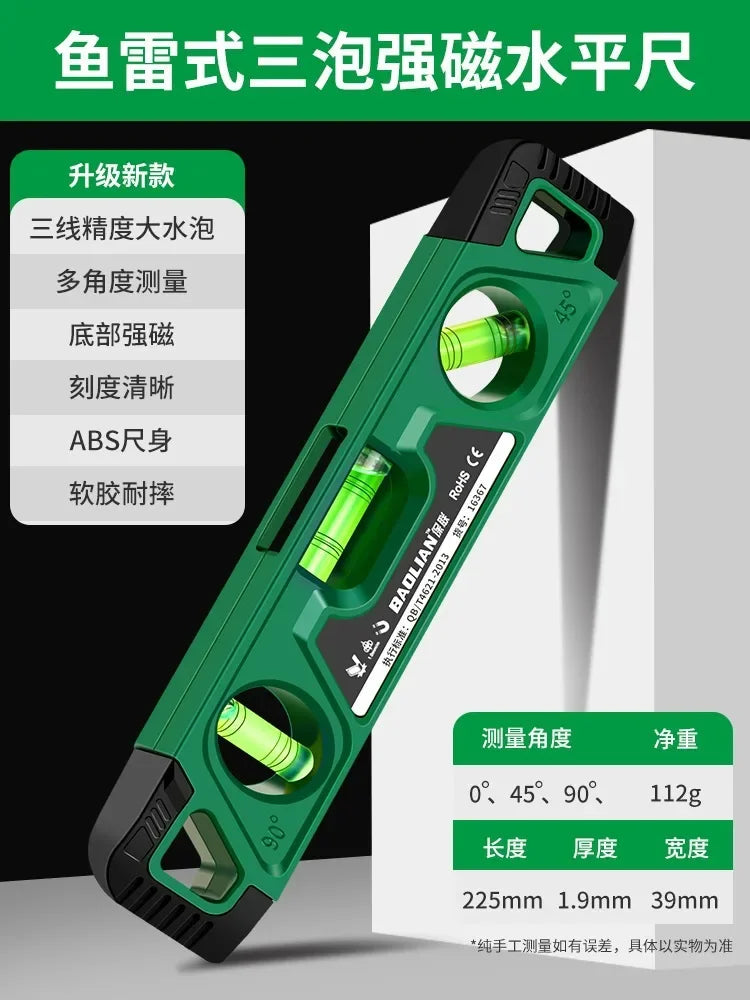 Three Bubble Level Ruler 0° 45° 90° 230mm Mini Horizontality Gauge Shockproof Magneti alternate view