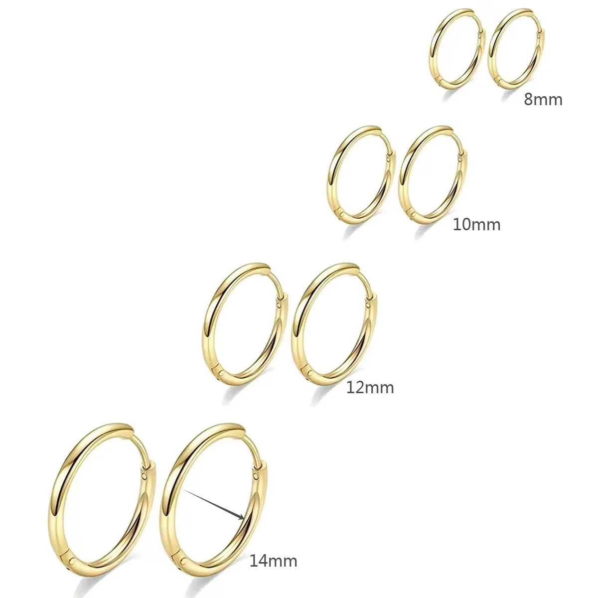4 Pairs No Charms Stainless Steel Tiny Hoop Earrings Simple Silver/Gold Color Cirle E alternate view