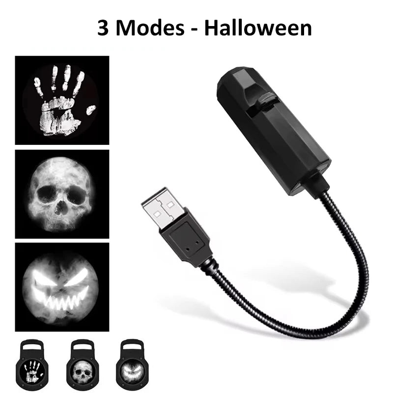 Skull Projection Lamp | Switchable Pattern LED Night Light with USB Power detail view