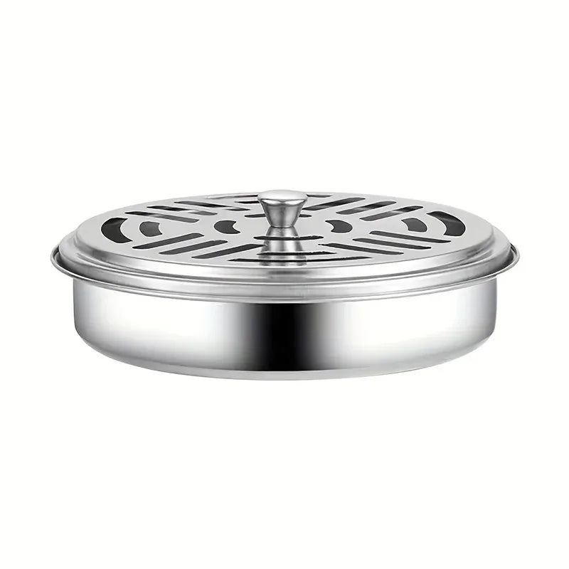Stainless Steel Mosquito Coil Holder with Lid, Fireproof and Anti-scalding, Safe Outdo close-up view