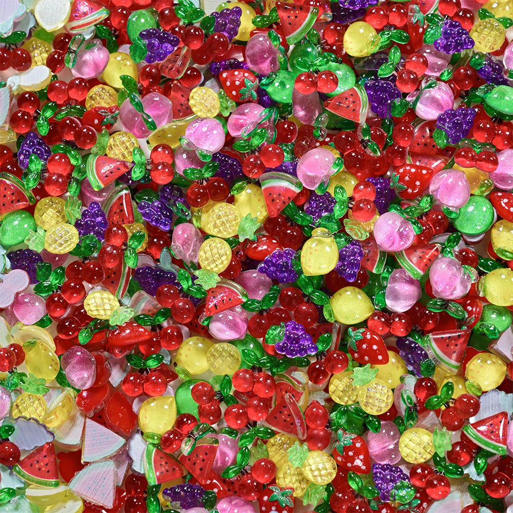 50Pcs 3D Summer Fruits Nail Charms Strawberry,Watermelo,Cherry,Peach,Lemon Flatback additional angle