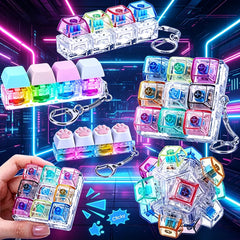 LED Light Keyboard Keychain Fidget Toy Clickable Button Stress Relief Portable Desk Accessory Office