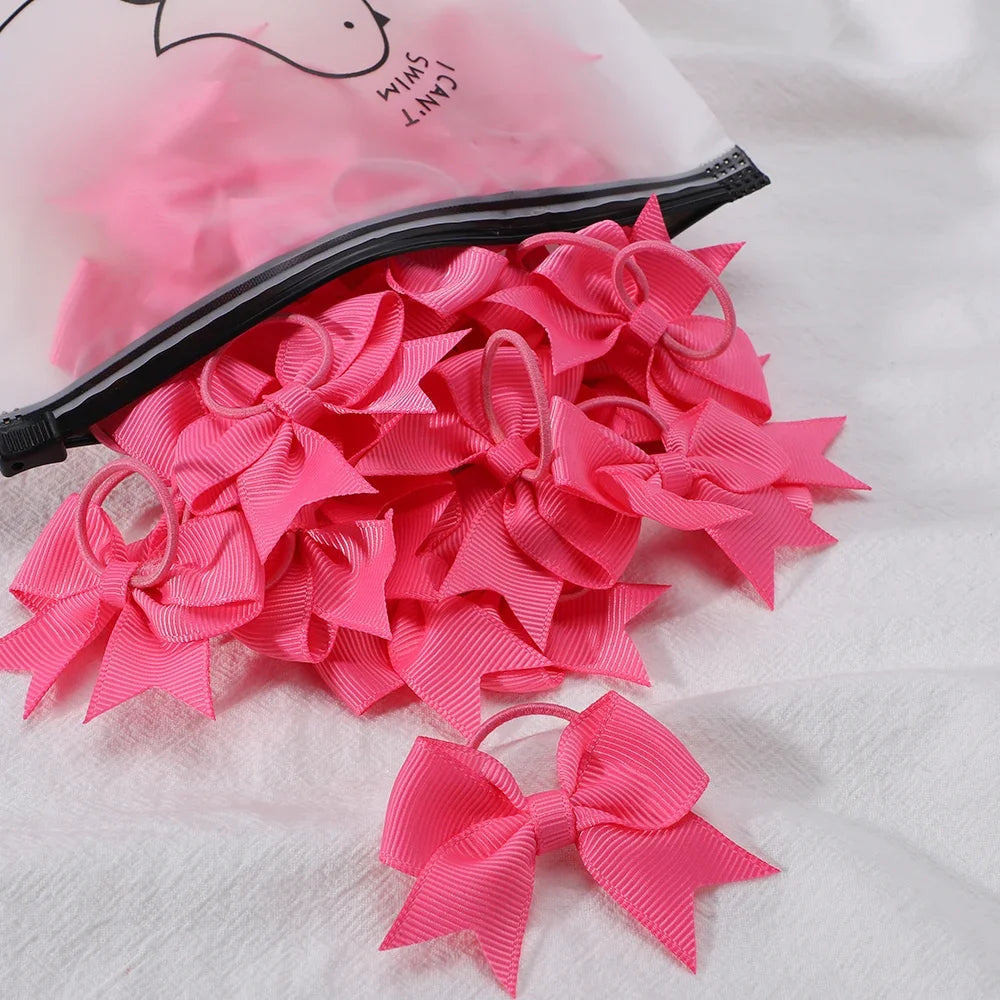 10Pcs/lot Grosgrain Ribbon Pigtail Hair Bows Elastic Hair Ties Hair Bands Holders Gir lifestyle view