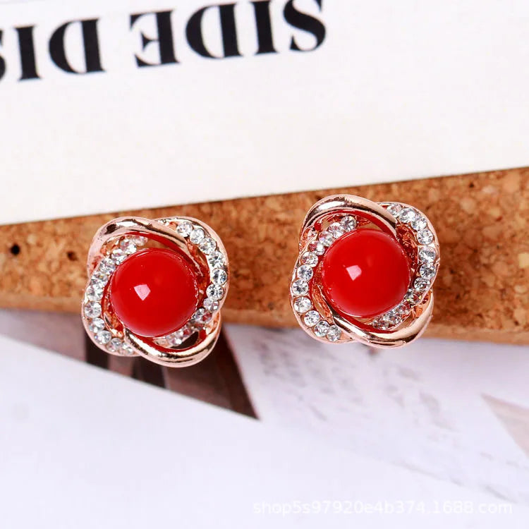 Upscale 14k Gold Jewelry Real Gold Earrings Zircon Pearl Twist Luxury Stud Earrings f lifestyle view
