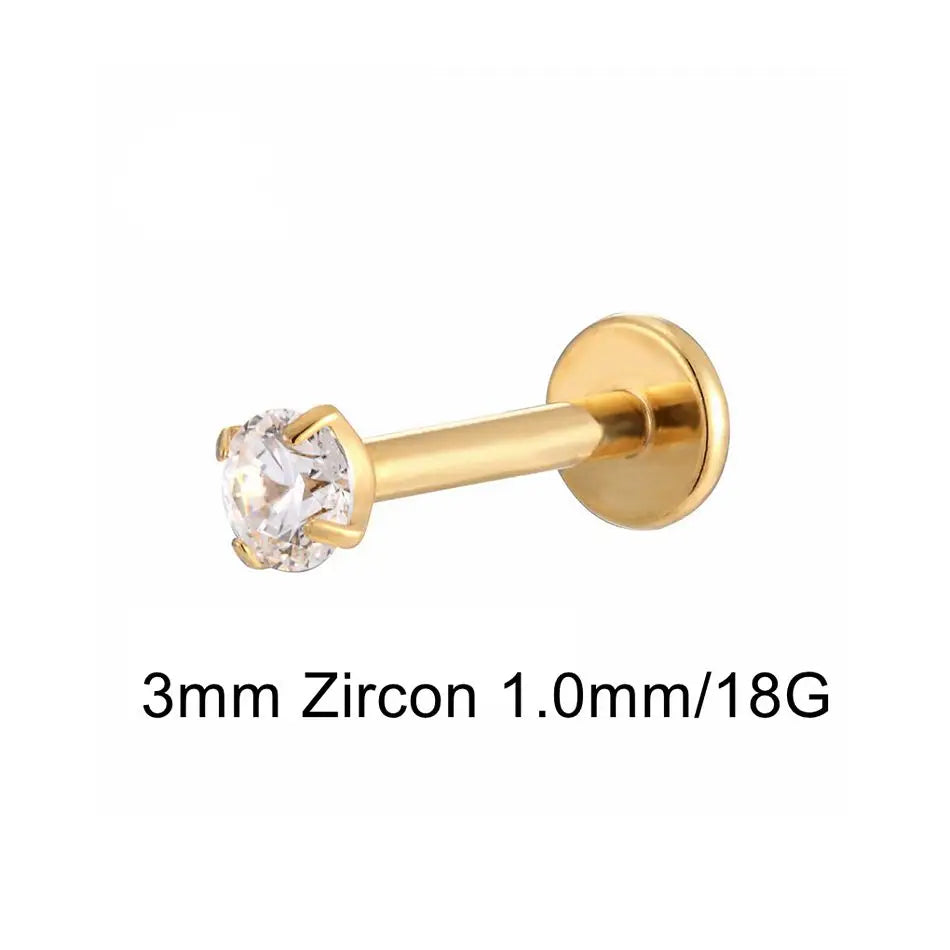 Titanium Labret Stud with Zircon Gem | Internally Threaded Body Jewelry